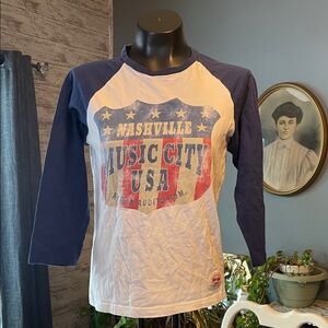 Nashville Music City USA Raglan Tee - Navy and White 3/4 sleeve